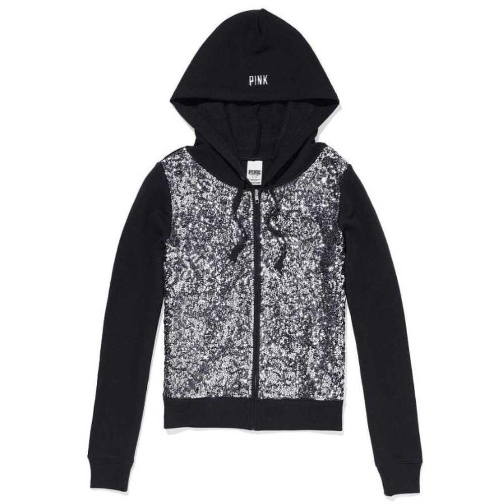 Victoria's Secret PINK Black Bling Perfect Zip Hoodie